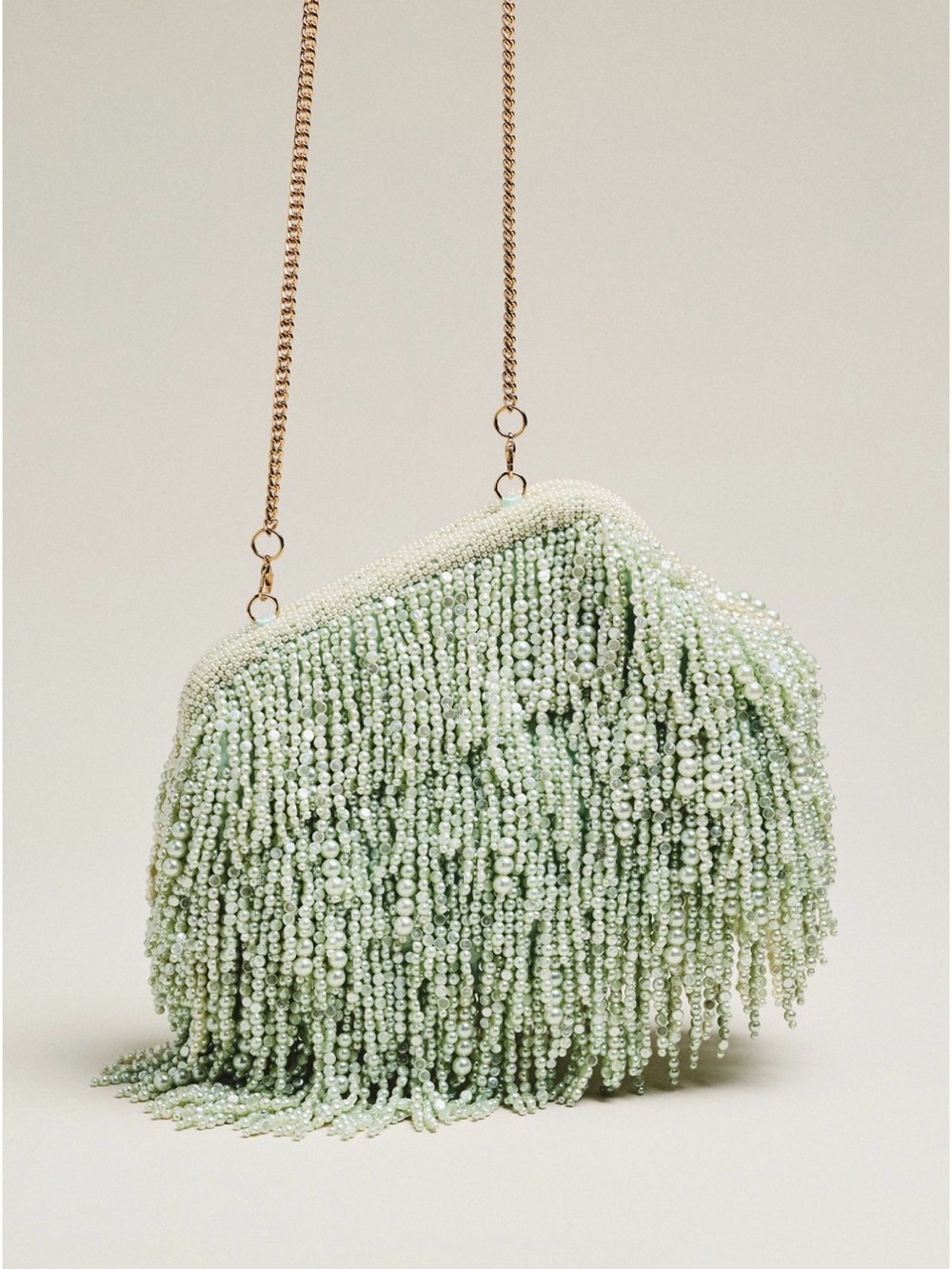 Anthropologie NWT Beaded Fringe Evening Bag/Clutch Mint